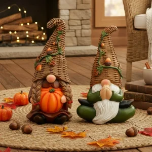 Ayieyill Fall Decorations for Home, Fall Gnomes Decoration, Wicker Gnomes Decor, Thanksgiving Decor, 2pcs