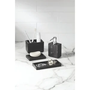Better Homes & Gardens Black Faux Marble Finish 4 Piece Vanity Organizer Set, Resin