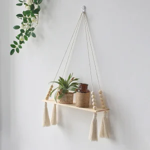 Boho Macrame Hanging Shelf - Handcrafted Rustic Cotton Rope Tapestry, Farmhouse Style, Home Decor, Bohemian, Wall Hanging 5 stars out of 3 reviews