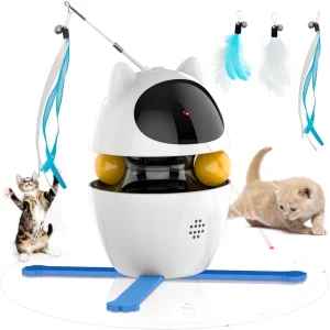 Cornmi Automatic 3 in 1 Interactive Cat Toy with Laser and Feather for Indoor
