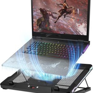DEPGI Laptop Cooling Pad, Laptop Cooler Stand with 5.5" Movable Fan Easy to Clean, 10 RGB Light Modes, Auto Temp Sensor & 3-Speed Manual Control, Ultra Quiet ≤40dB for 14–17.3 Inch Laptops