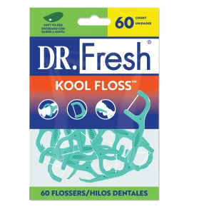 Dr. Fresh Kool Floss Waxed Dental Floss Picks in Easy Resealable Packaging, Mint, 60 Count