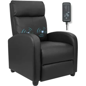 Homall Massage Recliner PU Faux Leather Home Theater Recliner with Padded Seat Black