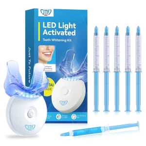 JTF Teeth Whitening Kit with LED Light, 10 Minute Enamel Safe Whitening, 5 Whitening Gels Containing 35% Carbamide Peroxide and 1 Remineralizing Gel for Coffee, Tea, Smoking and Wine Stains