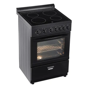 KFFKFF 24-inch Electric Range Oven, 2.7 Cu. Ft. Compact Freestanding Design, Stainless Steel Finish, Features 4 Burners, Adjustable Racks, Storage Drawer, Drip Pan, and Indicator Light, Black