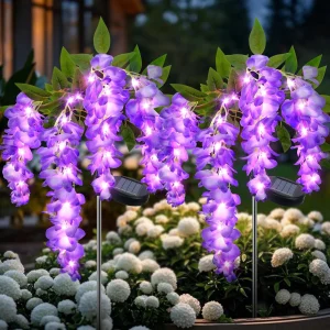 Qoosea Solar Flowers Lights Outdoor Decorations, Garden Light Waterproof for Outside Yard Decor Led Plant Lamp Patio Lawn Grave Backyard Pathway Decorative 2 pack Purple