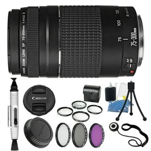 Teds EF 75-300mm Telephoto Zoom Lens Camera Accessory Bundle with Filters, Black