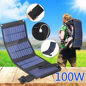 Tmalltide 100W 5V USB Solar Panel Portable Folding Foldable Waterproof Power Bank Outdoor Camping Hiking Phone Charger Cells