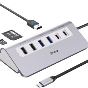 USB C Hub, INTPW 9-in-1 USB C Hub Multiport Adapter with 4K HDMI, PD 100W, Type-C and 2 USB A 3.0 5Gbps, 2 USB A 2.0, SD/TF Card Reader, Aluminum USB Hub for Laptop, iPhone 16/15 Series, MacBook, iPad