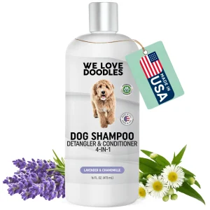 We Love Doodles 4-in-1 Dog Shampoo - Cleans, Conditions, Moisturizes, & Detangles - Made in the USA - Lavender Scent, 16 oz